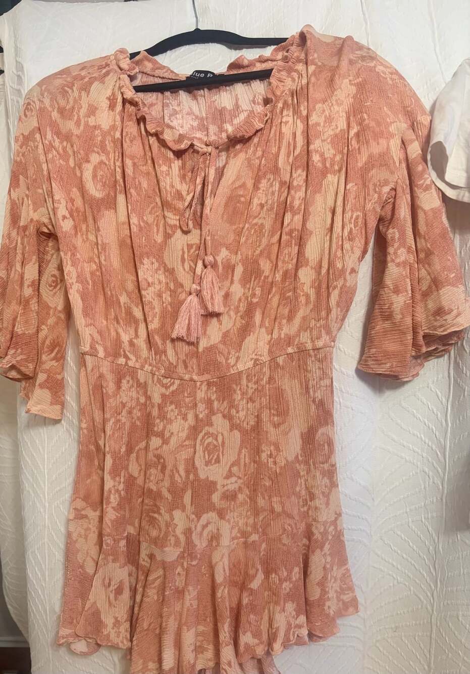 Blue B Collection Romper Size M Pink Floral Crinkle Tie Front